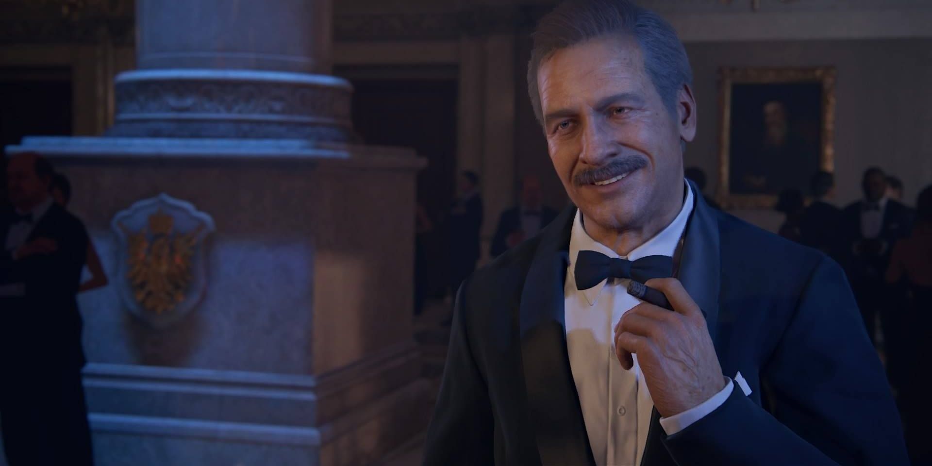 Sully wears a tuxedo in Uncharted 4