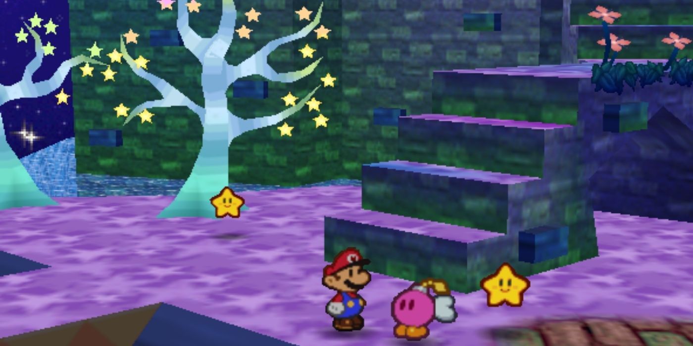 Mario with a pink bomb in Star Haven in Paper Mario 64