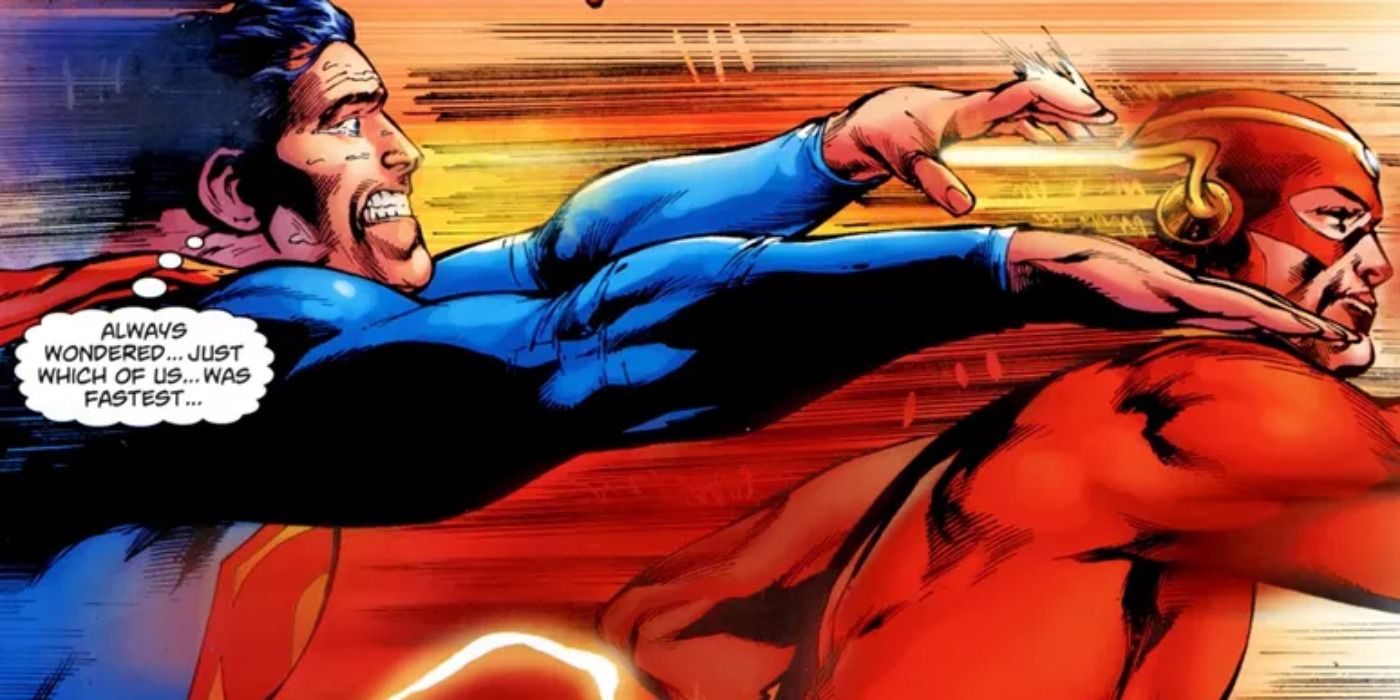 Superman catching up to the Flash to free him from mind control in 2011's Superman series