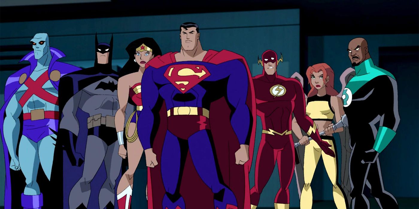 Superman leading the Justice League in Unlimited.