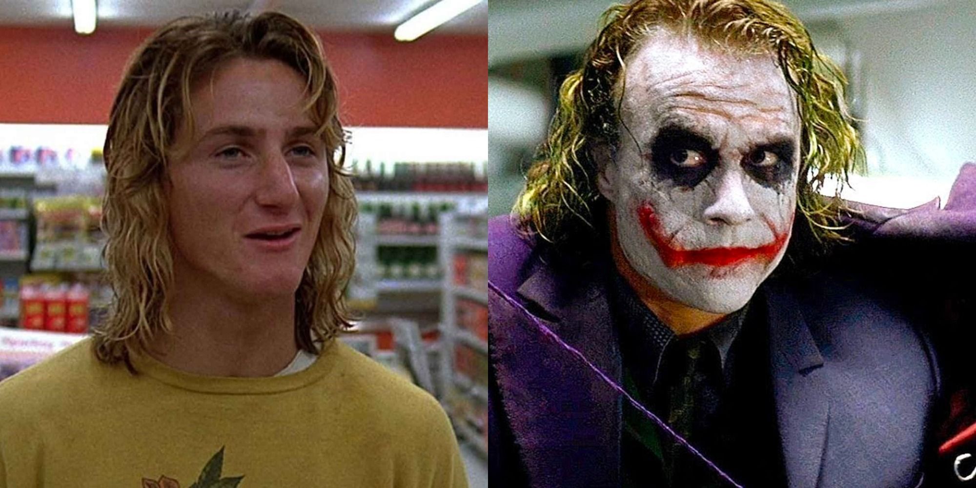 Split image of Sean Penn in Fast Times at Ridgemont High and Heath Ledger in The Dark Knight