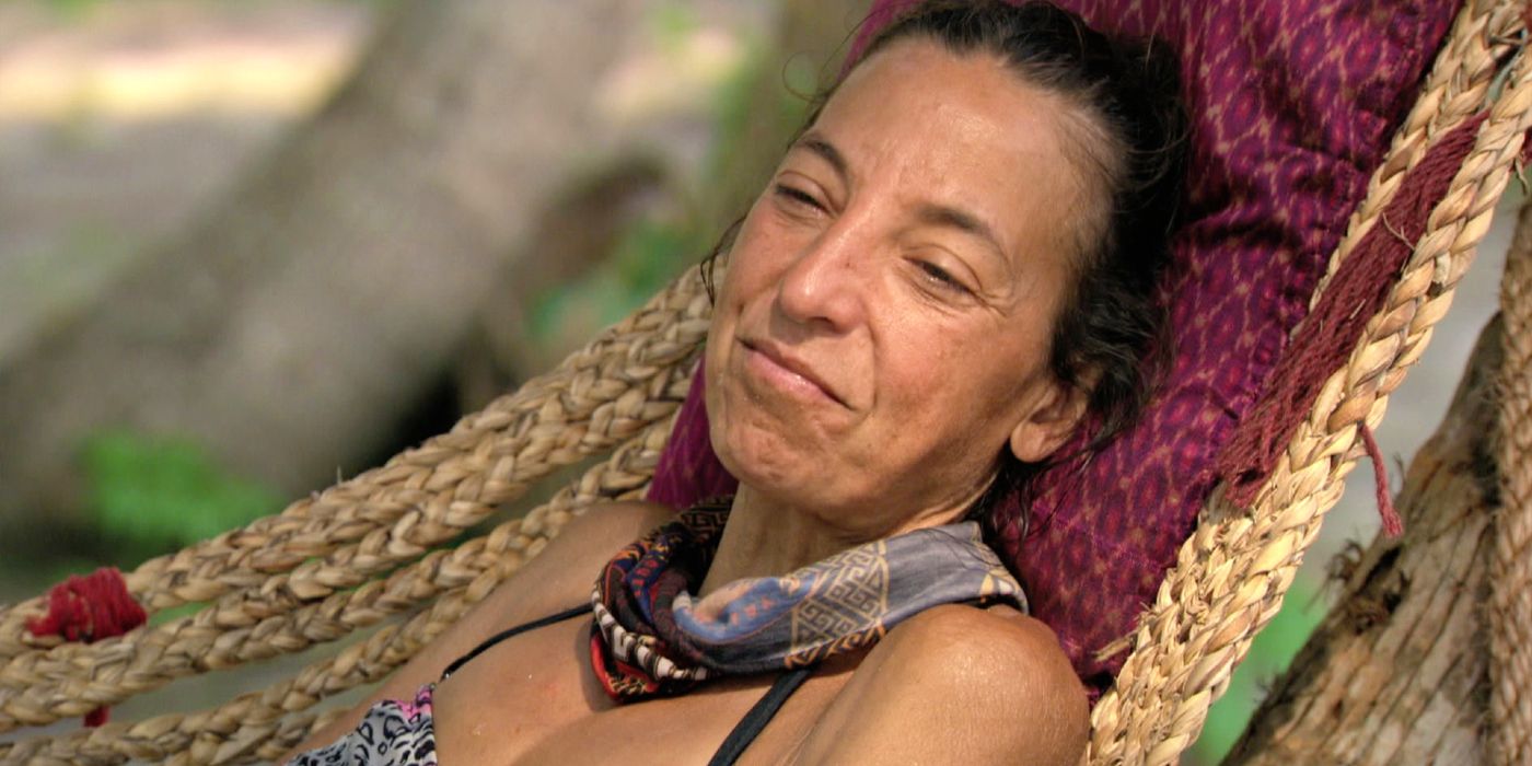Debbie Wanner lounges in her tribe&rsquo;s hammock on Survivor.
