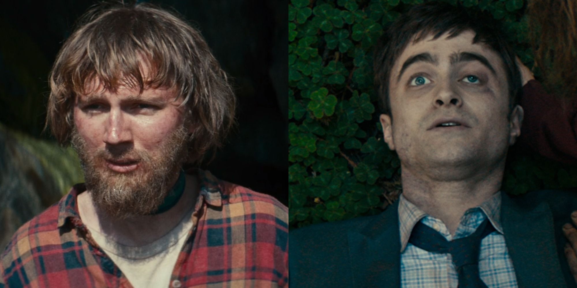 Split image showing Hank and Manny in Swiss Army Man