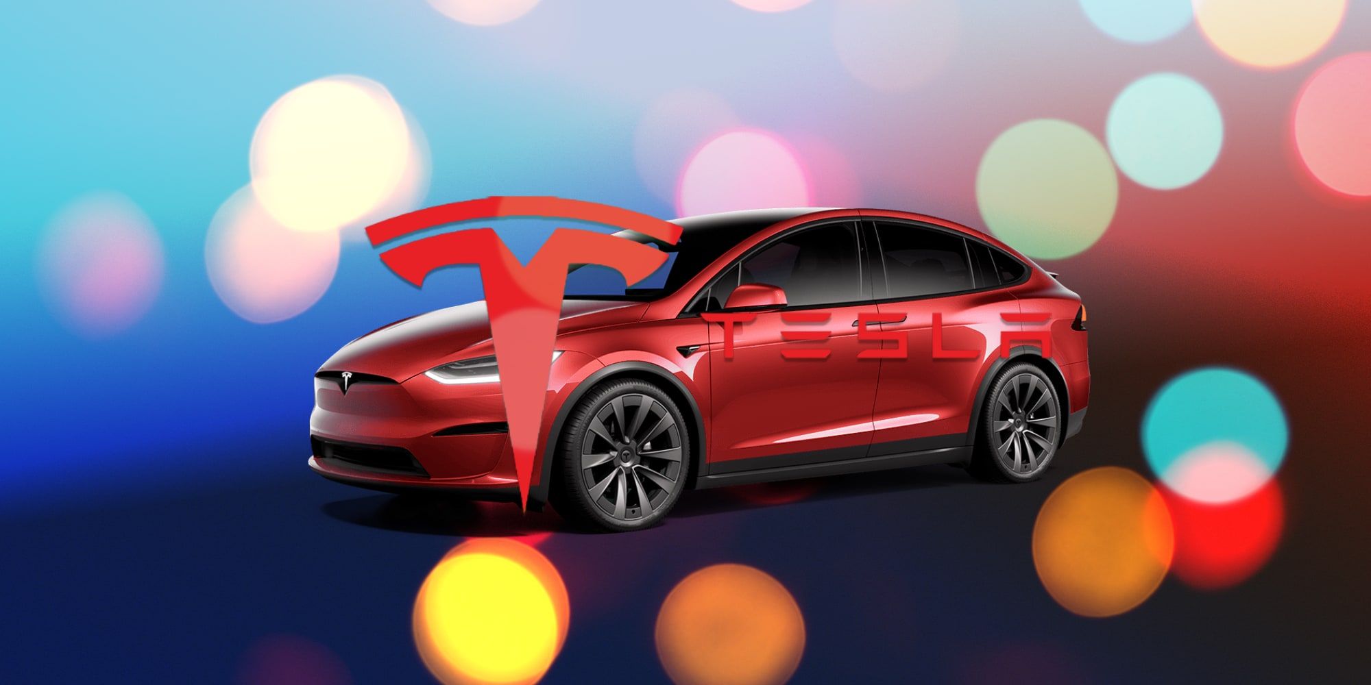 Tesla Model Y With Colorful Bokeh Holiday Like
