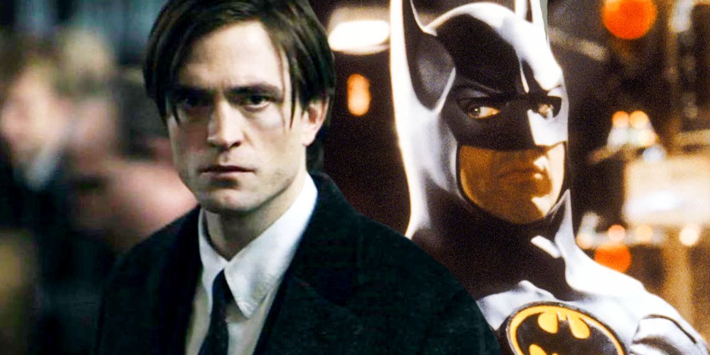 Robert Pattinson as Bruce Wayne and Michael Keaton as Batman