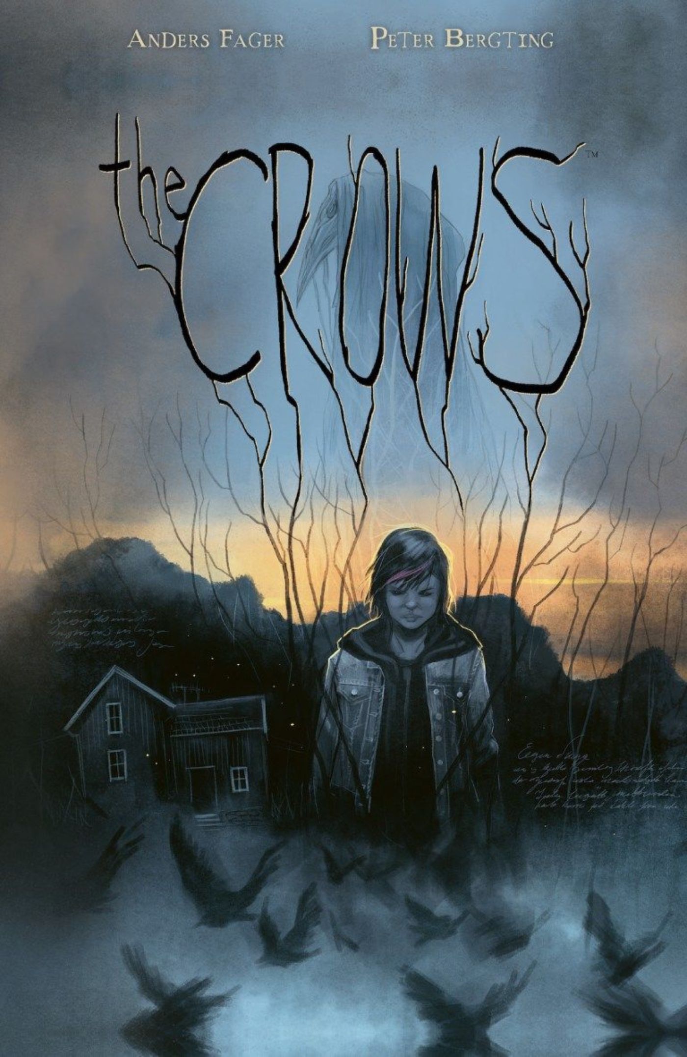 The Crows cover, showing a young woman with her back to an abandoned house