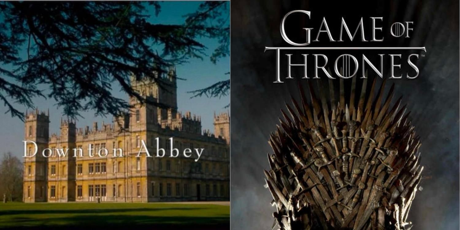 The Downton Abbey title screen next to the Game of Thrones Iron Throne poster