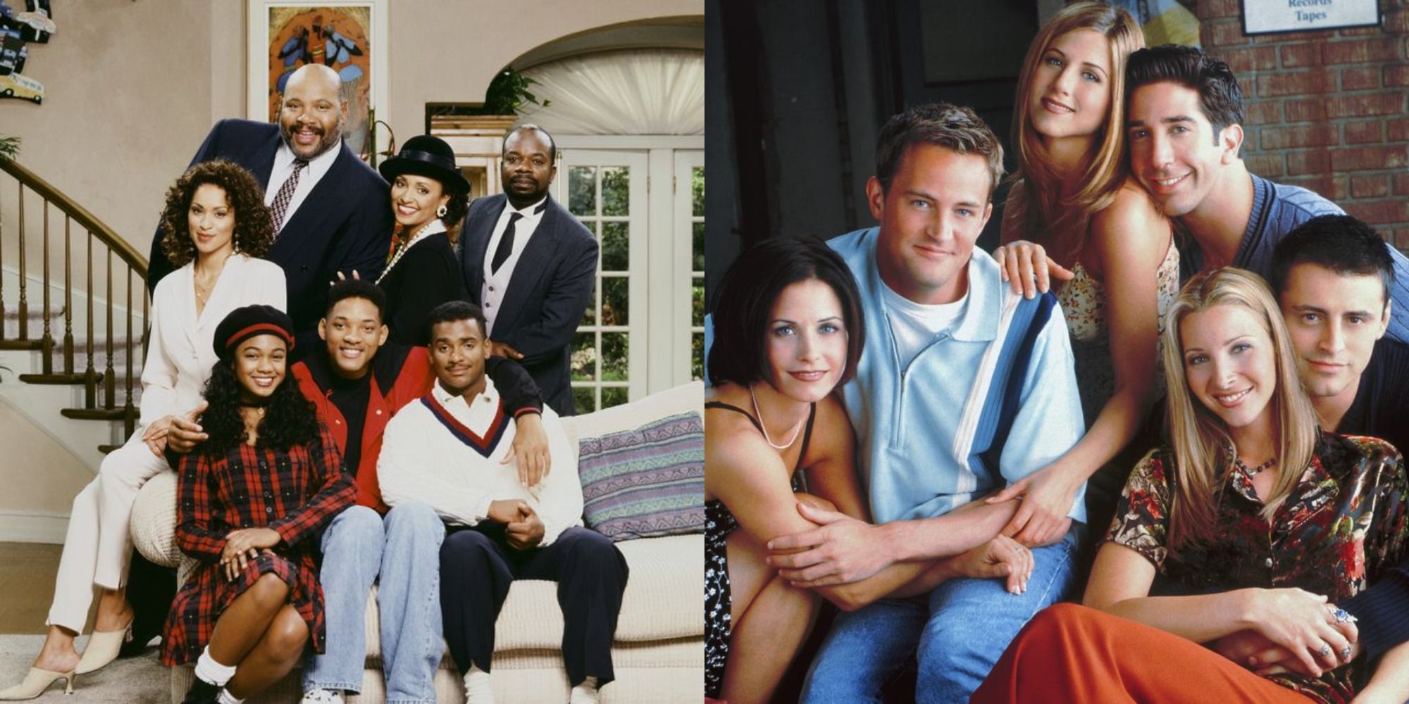 Split image showing the cast of The Fresh Prince of Bel Air and Friends