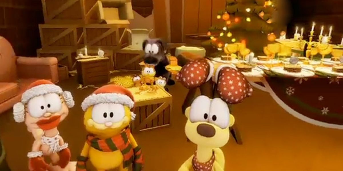Garfield and his friends at Christmas dinner in The Garfield Show