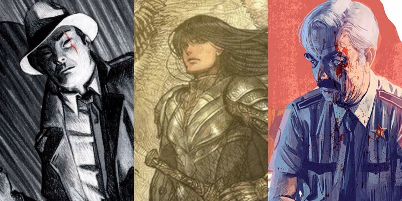 Split image of illustrations from The Good Asian, Monstress, and That Texas Blood