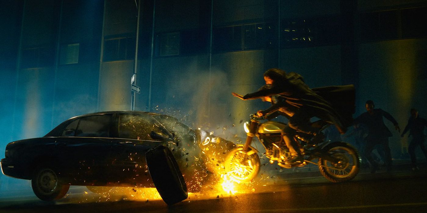 Neo and Trinity jump a car in The Matrix Resurrections