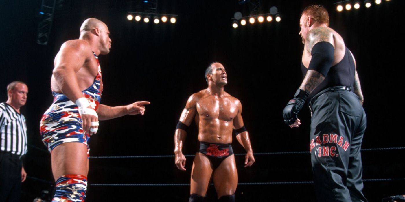 The Rock vs Kurt Angle vs Undertaker at WWE Vengeance 2002