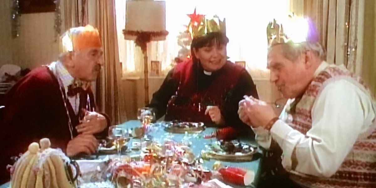 Geraldine has Christmas lunch with several friends in The Vicar of Dibley