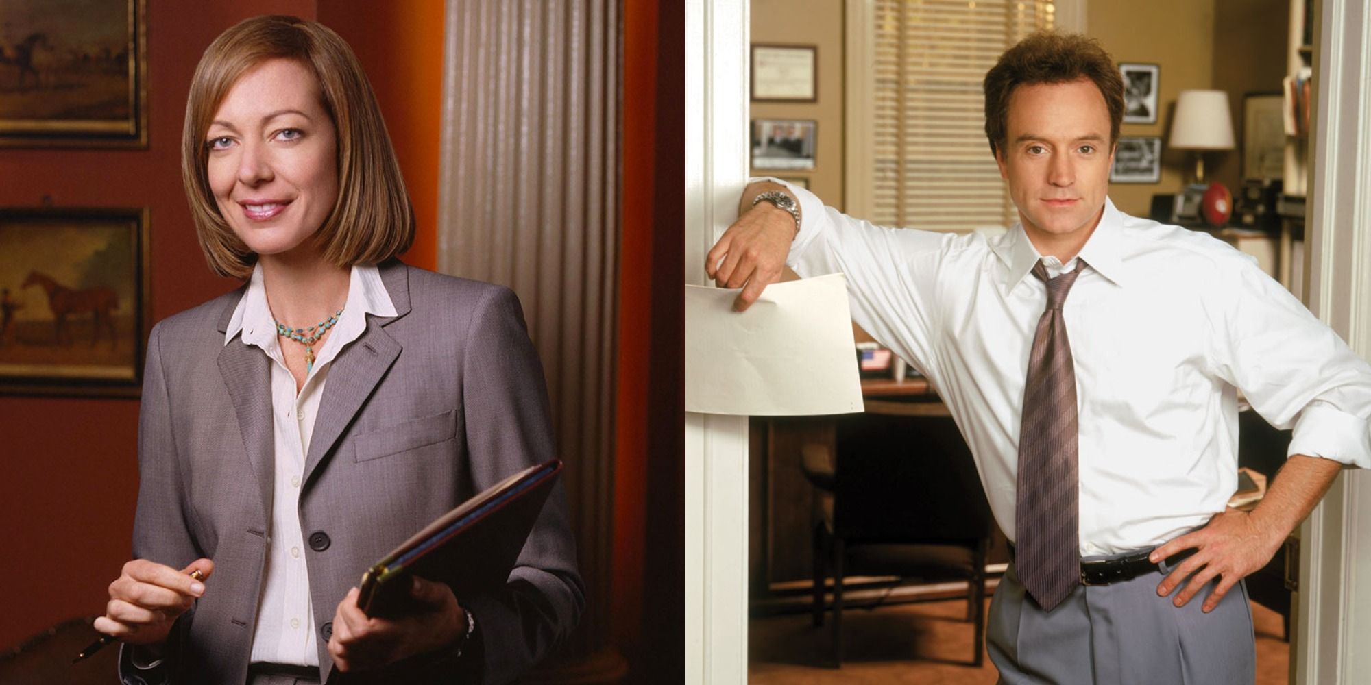 Split image showing CJ and Josh in The West Wing