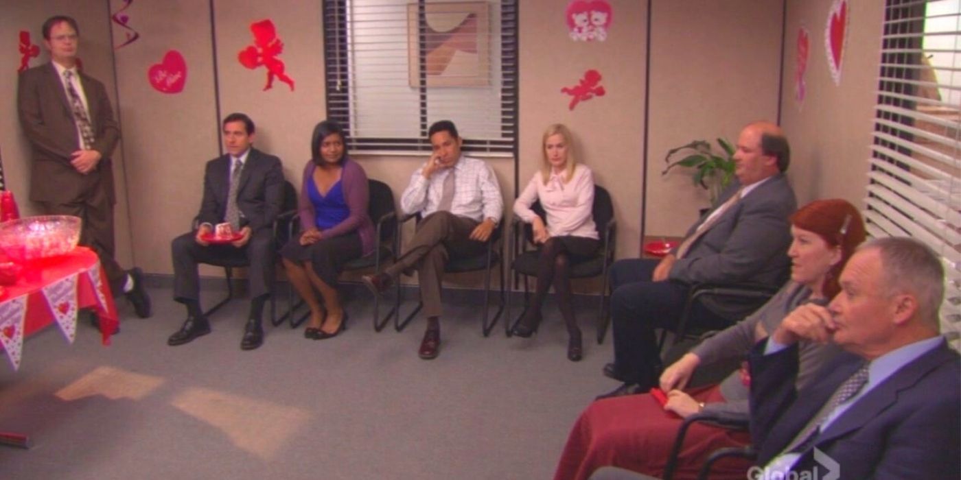 The lonely hearts party at Dunder Mifflin in the conference room on The Office