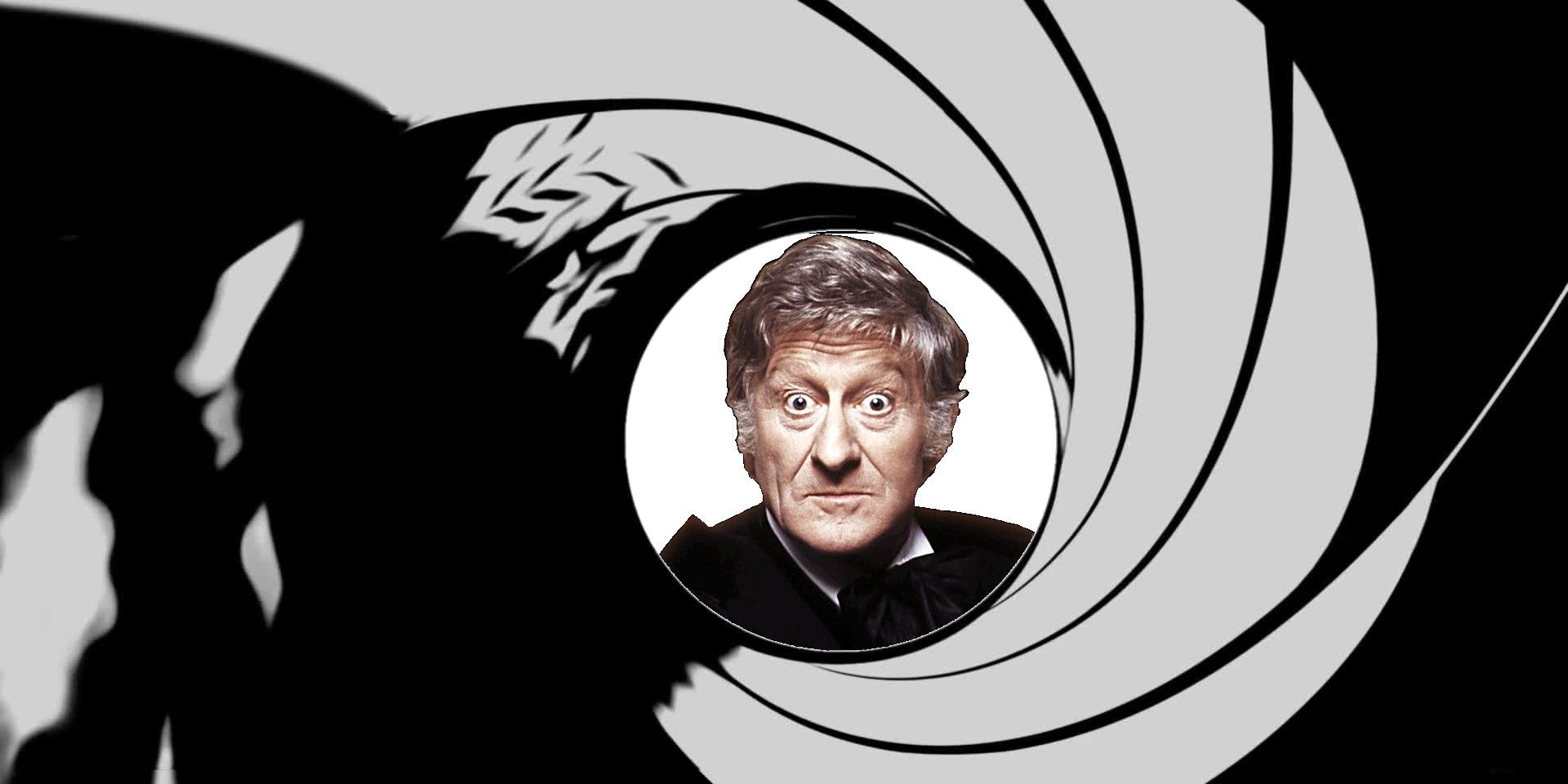 The Third Doctor appears in the James Bond gun barrel. 