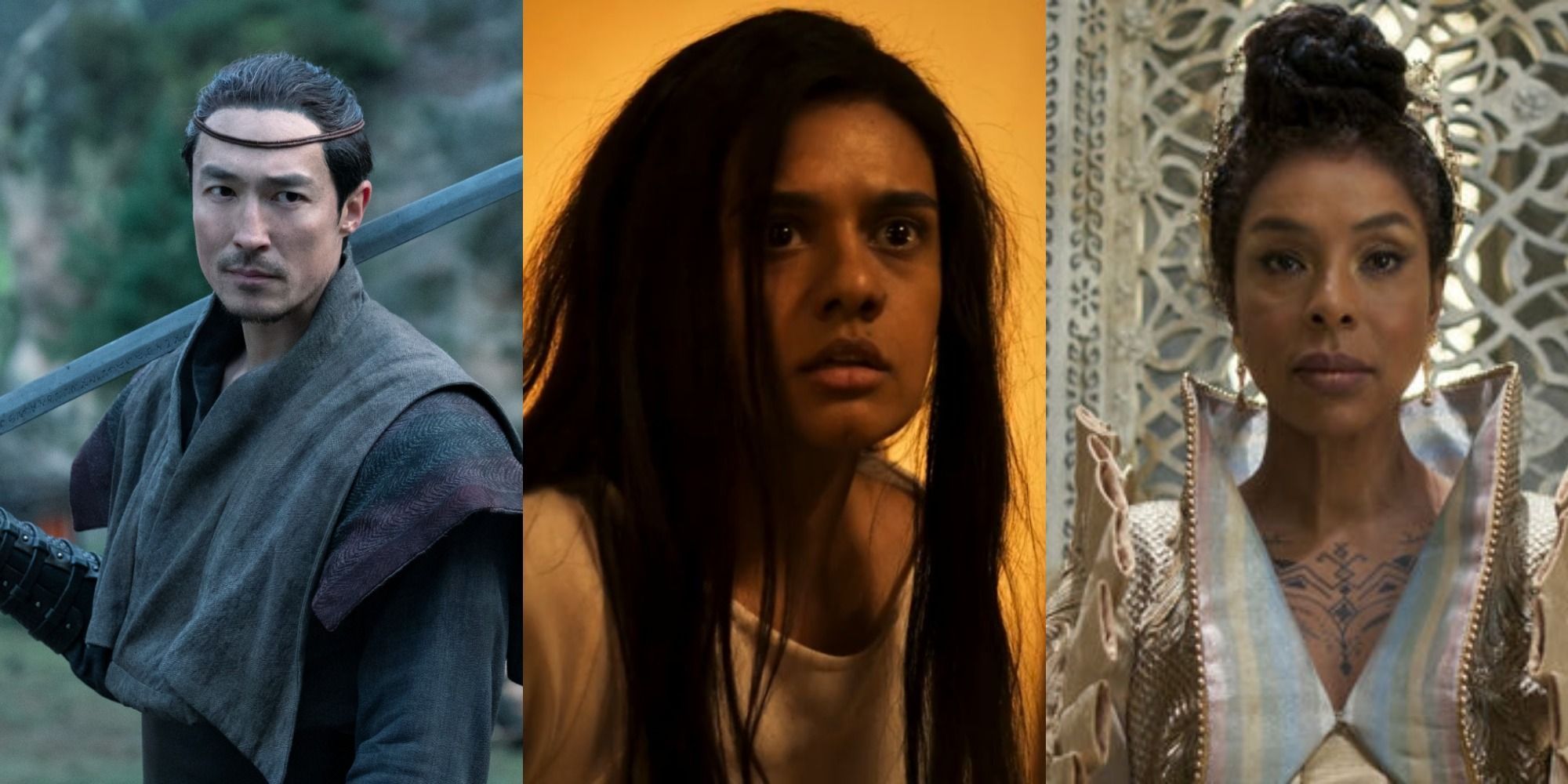 Three side by side characters of Wheel of Time
