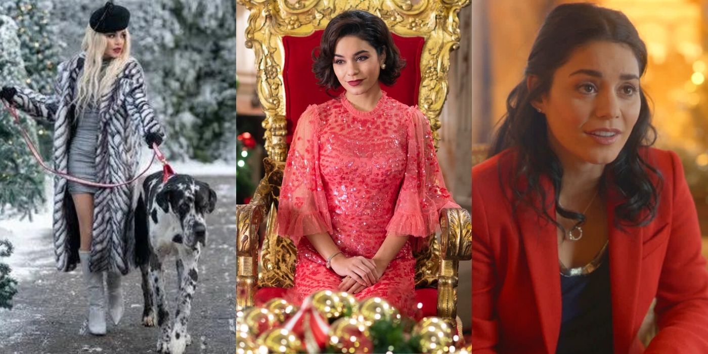 Split image of Vanessa Hudgens' characters in The Princess Switch 3