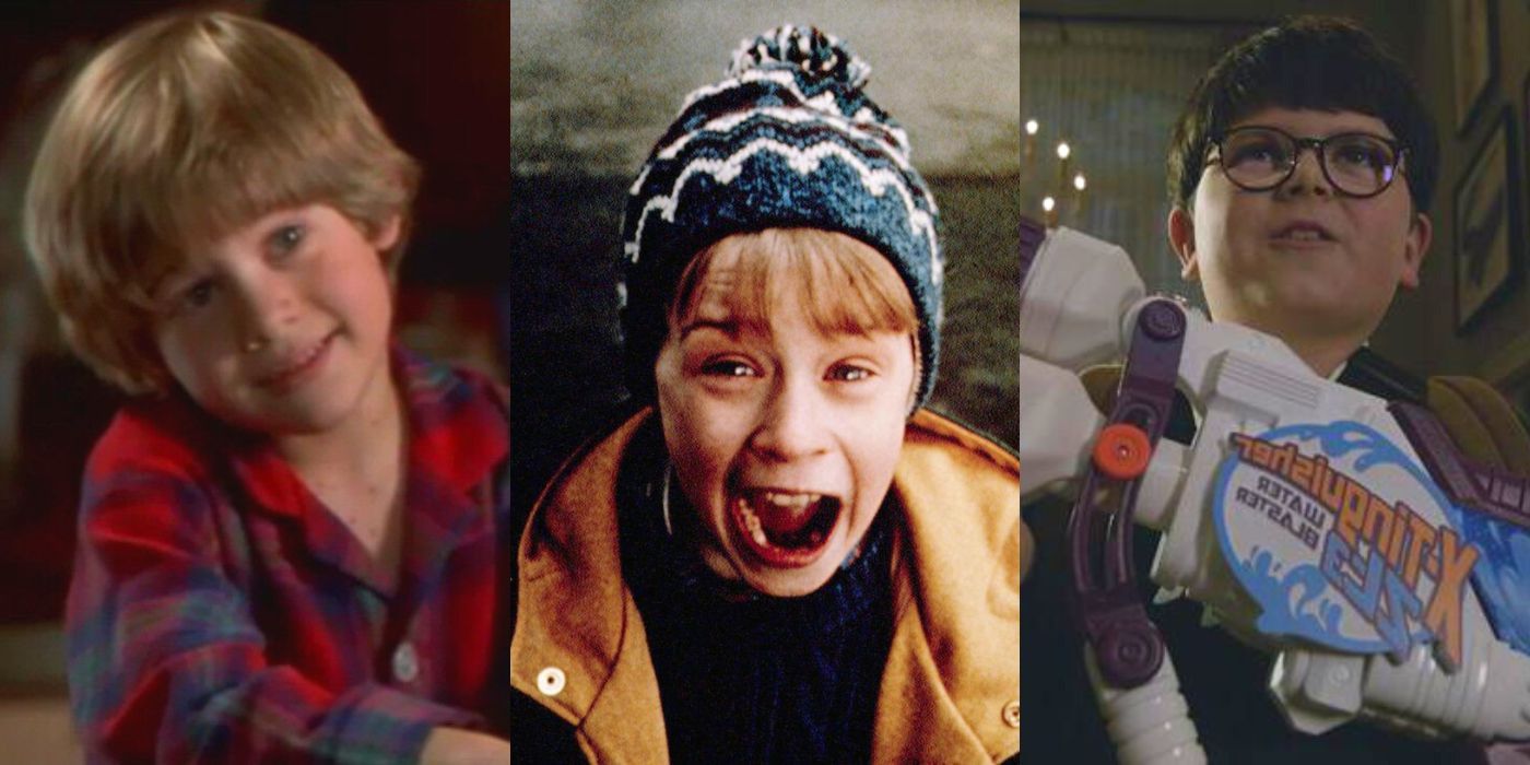 Three side by side images of the main characters of Home Alone