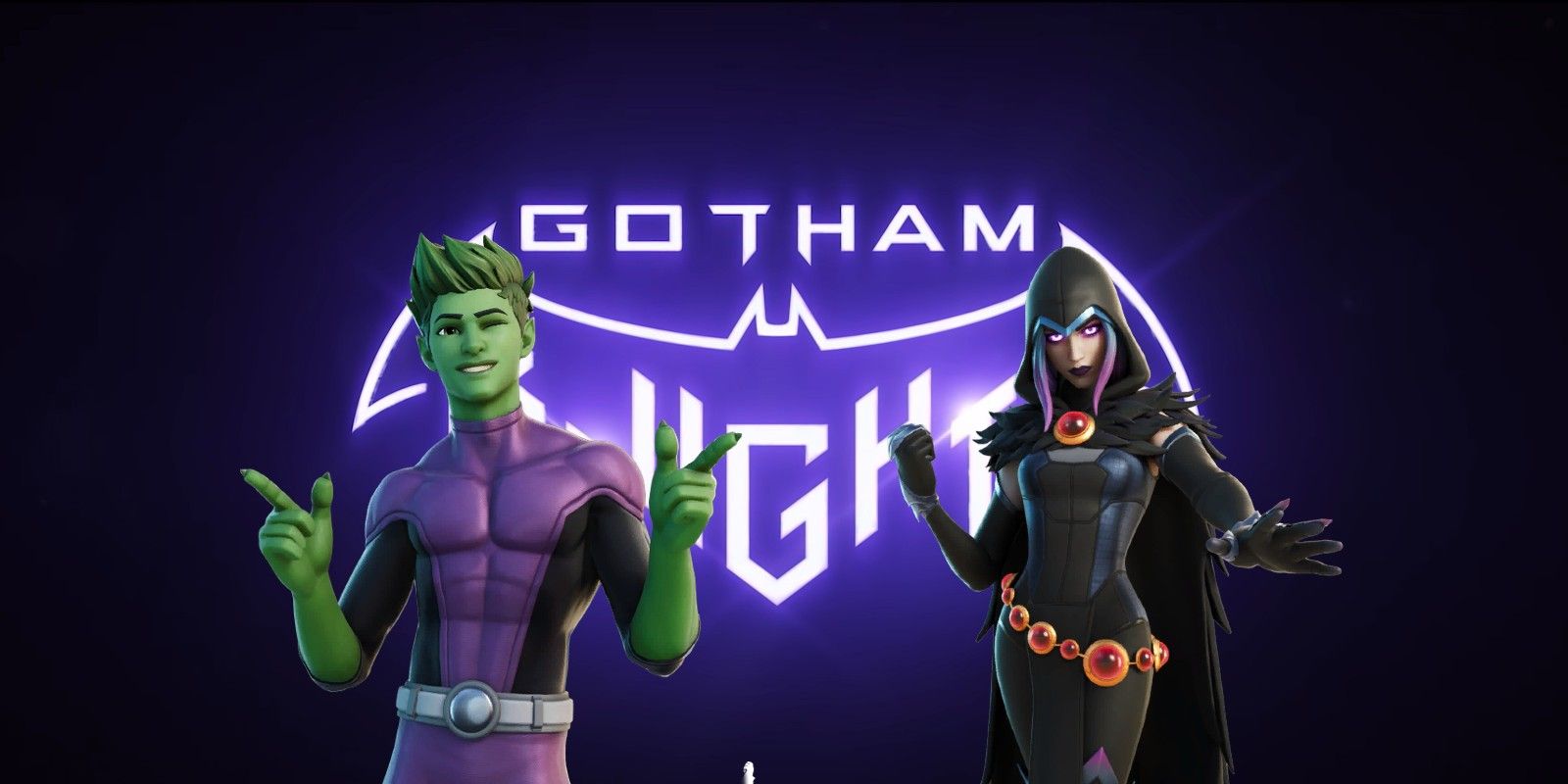 Beast Boy and Raven with Gotham Knights logo