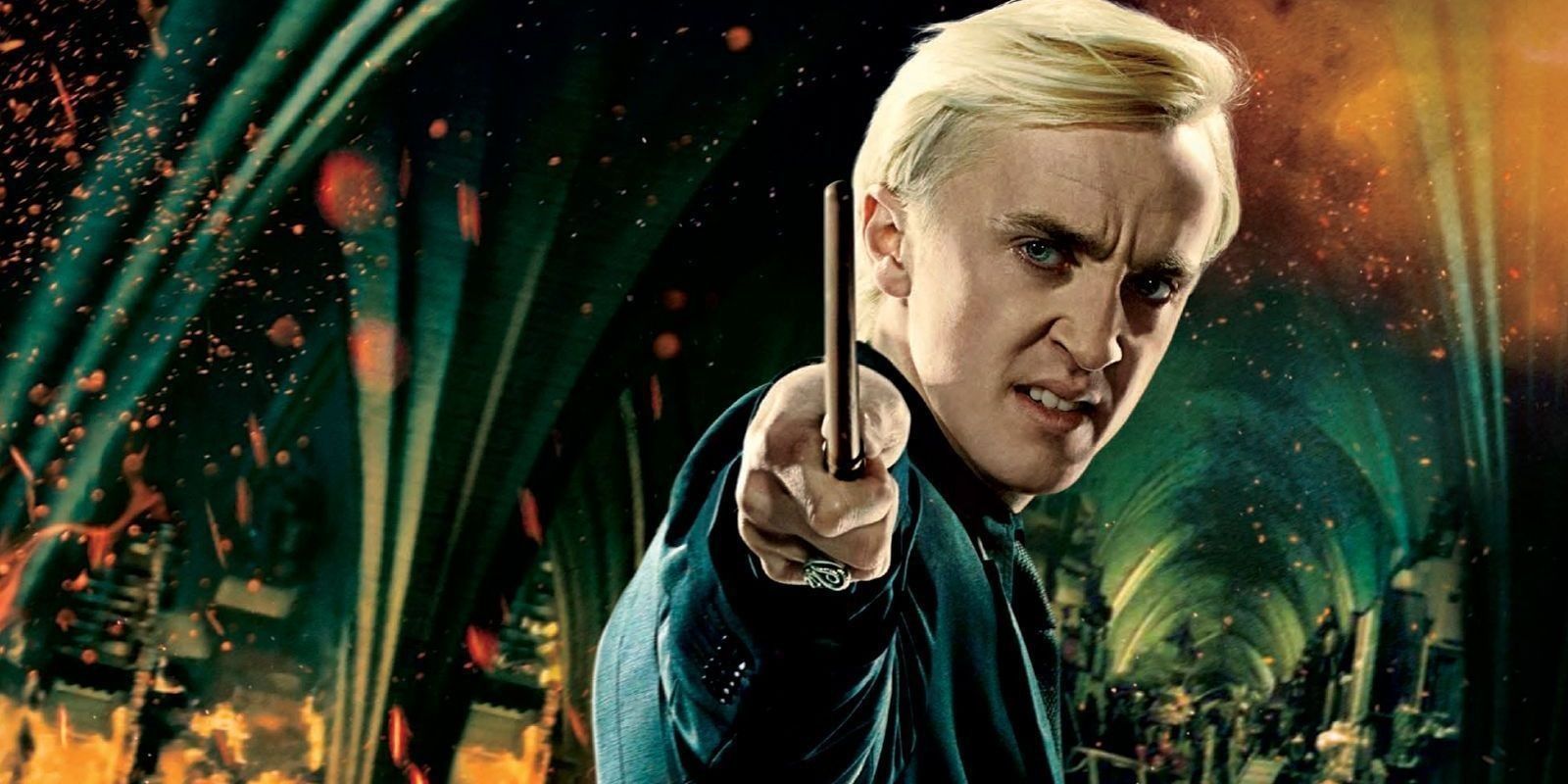 Tom Felton as Draco Malfoy in a promo image for Harry Potter Deathly Hallows Part 2