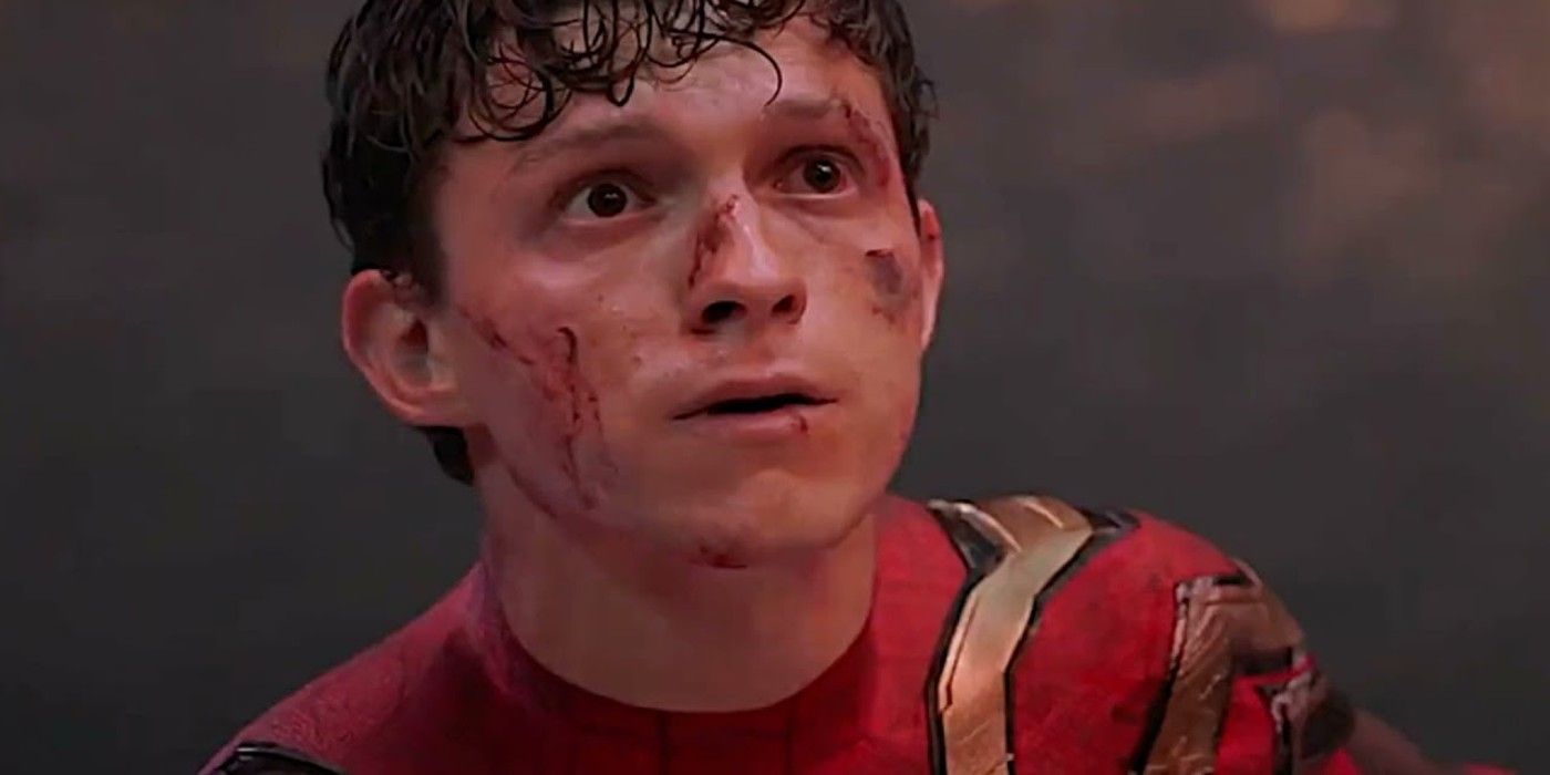 Tom Holland looking up in Spider-Man No Way Home