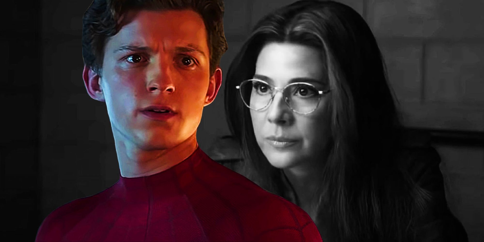 Tom Holland as Peter Parker and Marisa Tomei as Aunt May in Spider Man No Way Home