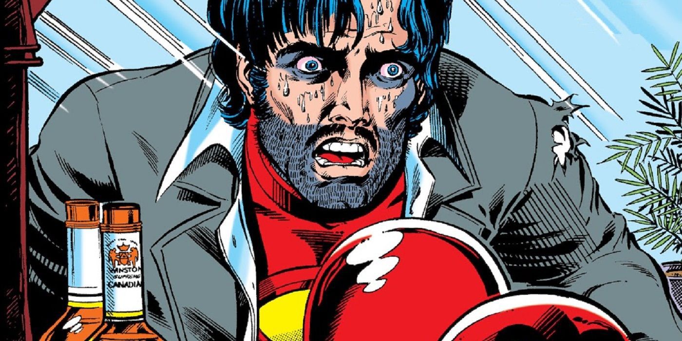 Tony Stark looking in the mirror in Demon in a Bottle storyline.