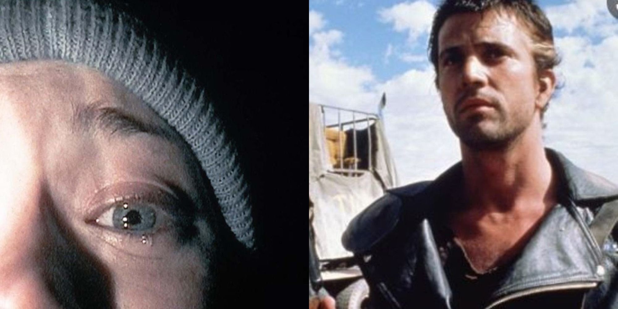 Two side by side images from Blair Witch Project and Mad Max