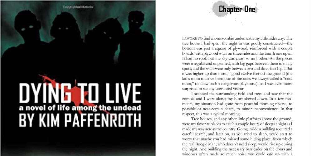 Two side by side imags of the front cover and text excerpt of Dying To Live By Kim Paffenroth