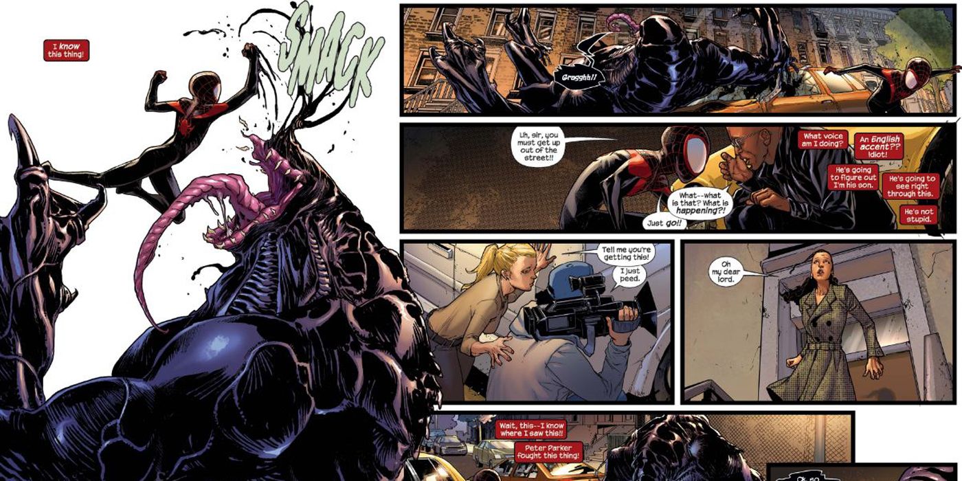 Ultimate Spider-Man fighting Venom.