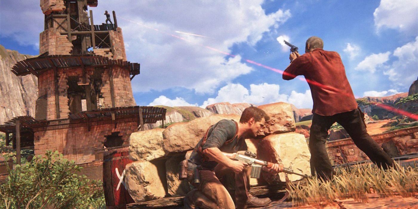 Nate and Sully in a heated fire fight in Uncharted 4