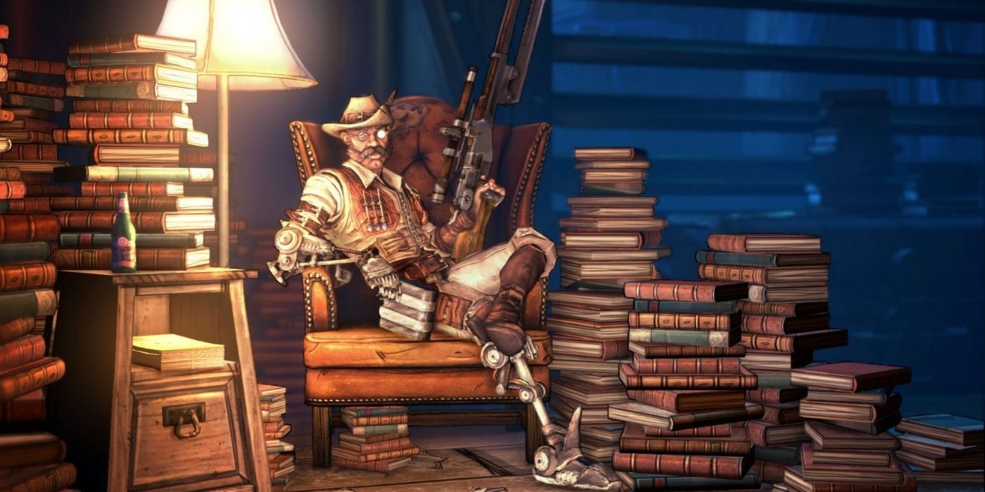 Sir Hammerlock sentado em uma cadeira em Borderlands