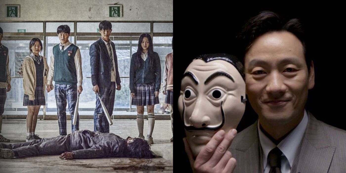 Split image of All of Us Are Dead poster and Berlin from Money Heist Korean remake