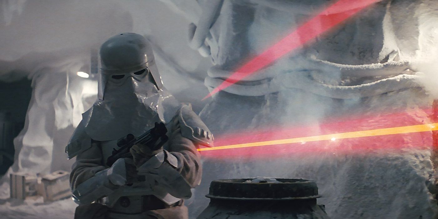 A stormtrooper fires on the Millennium Falcon in Star Wars: The Empire Strikes Back