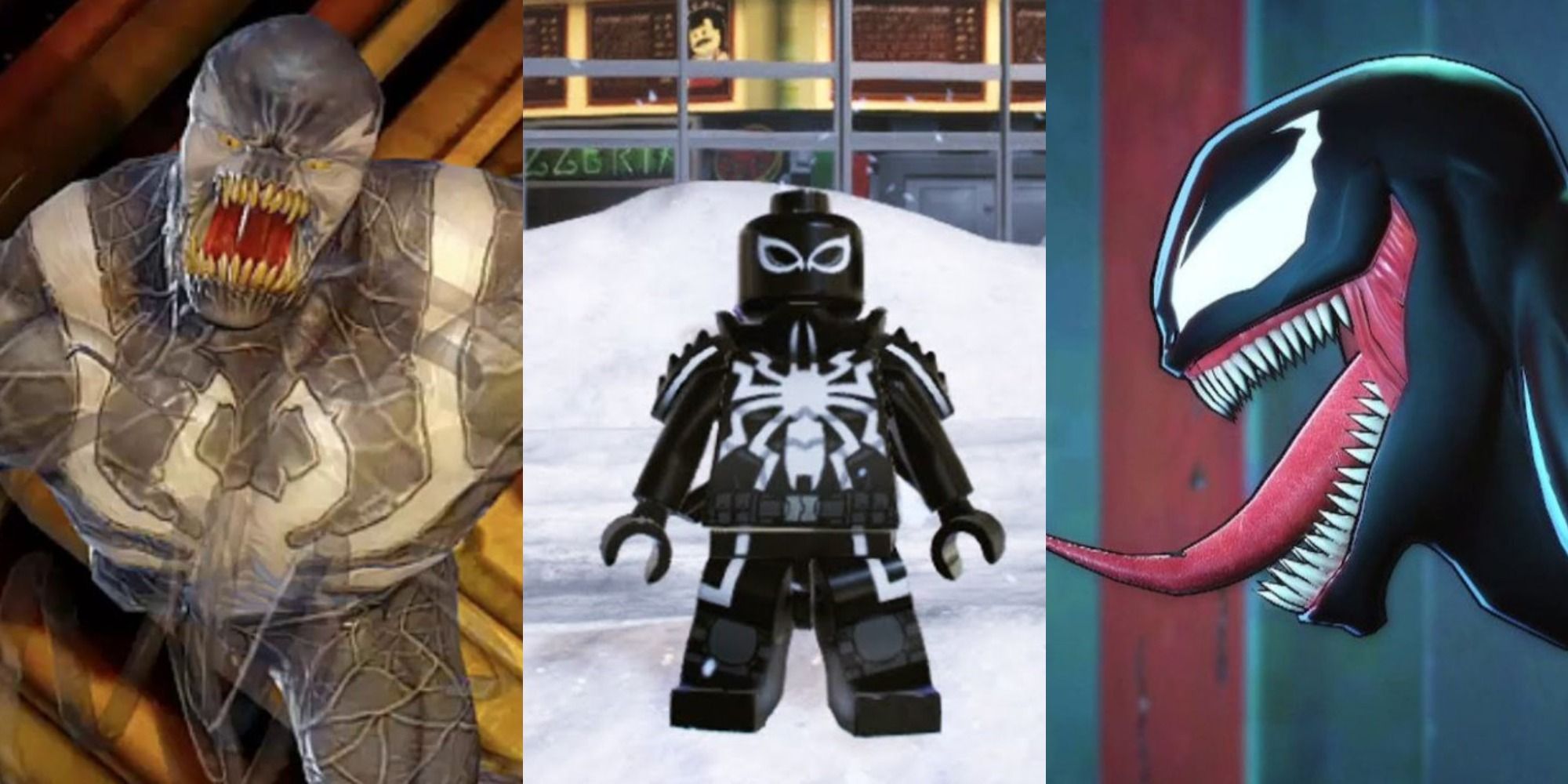 Split image of Venom in various video games