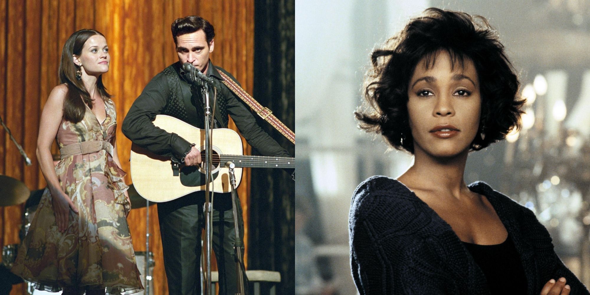 Split image showing June and Johnny in Walk the Line and Rachel in The Bodyguard
