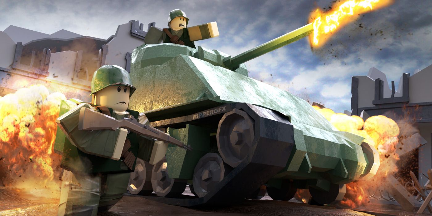 Soldiers aboard a tank in the game War Simulator.
