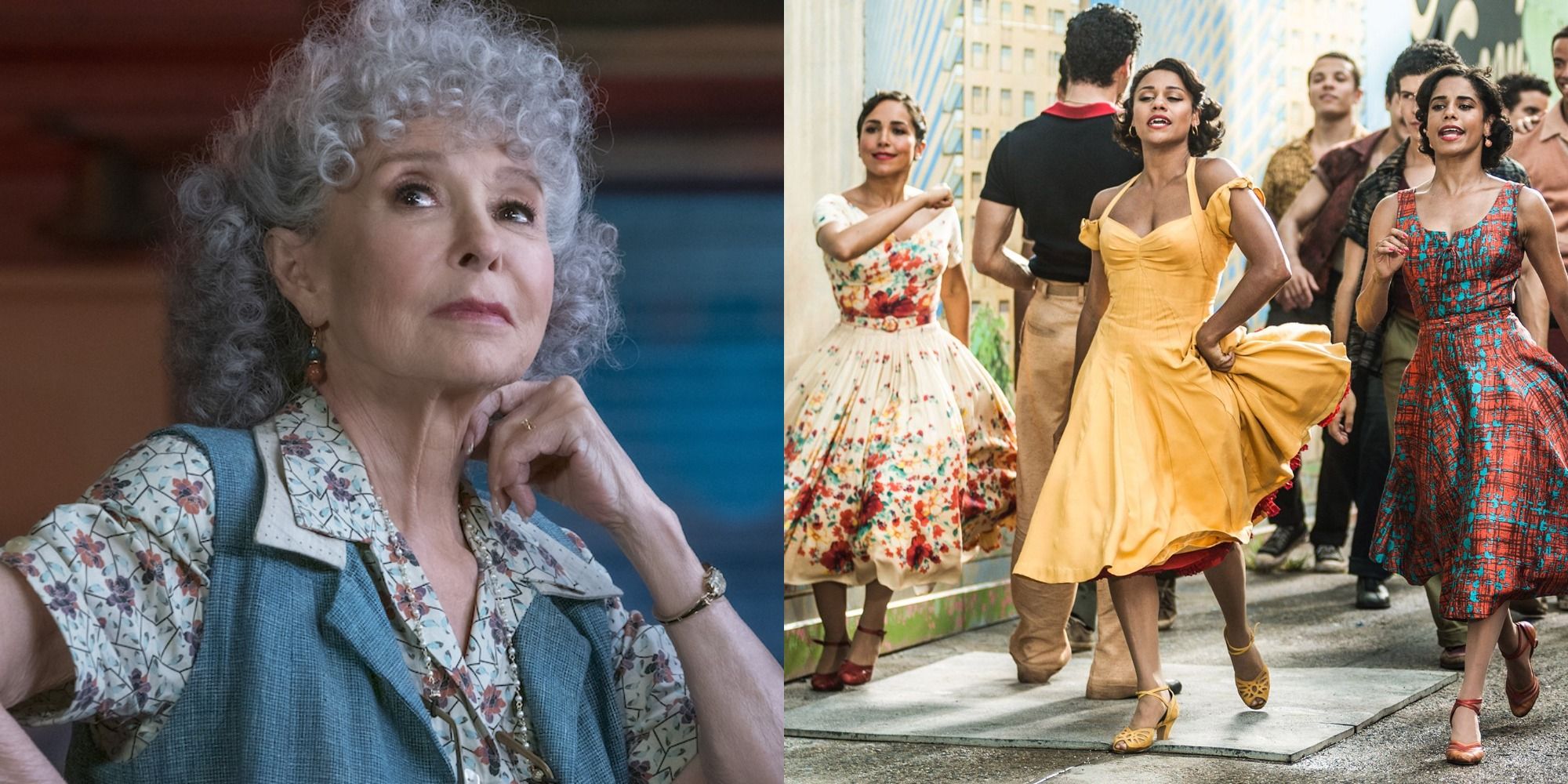 Split image showing Valentina and Anita in 2021's West Side Story
