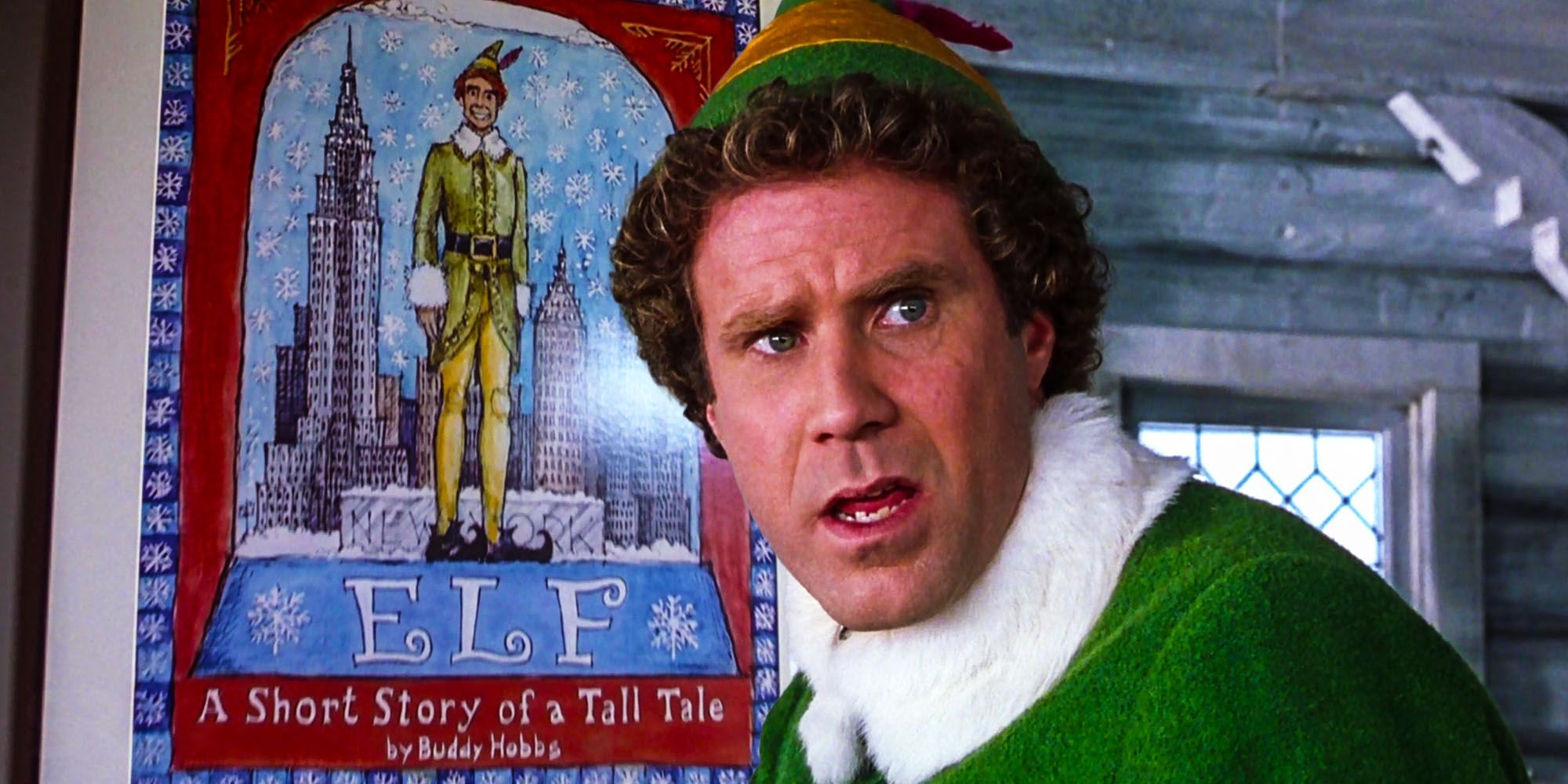 Buddy the Elf looks over his shoulder in shock from Elf 