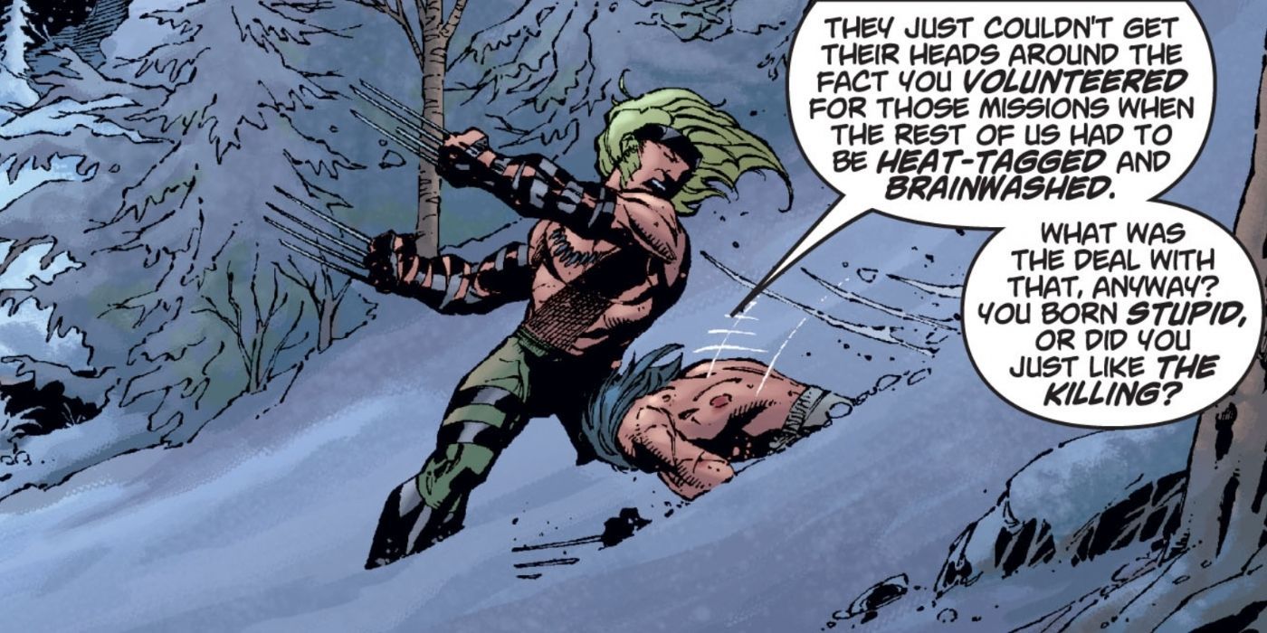 Sabretooth fights Wolverine in Marvel Comics.