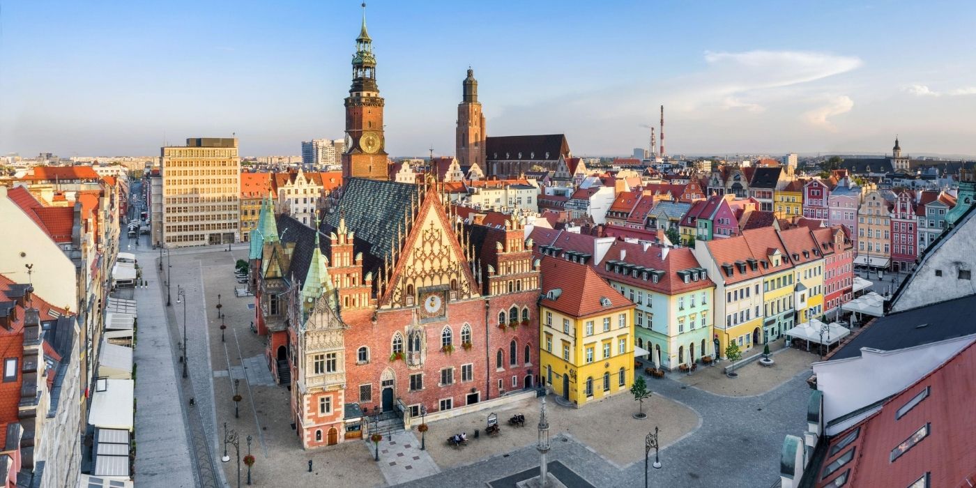 A view from above of the city of Wrocław in Poland