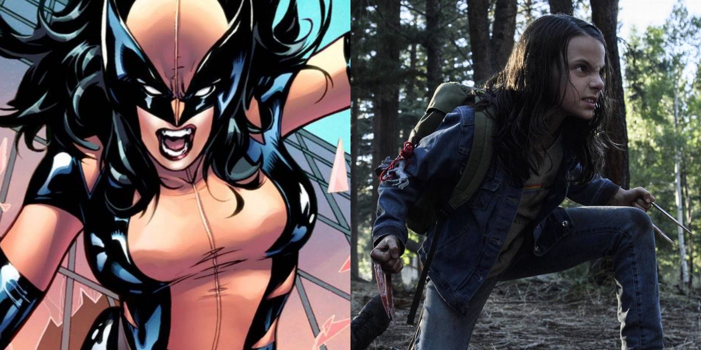 Split image of X-23/Laura as Wolverine and Dafne Keen as X-23 in Logan