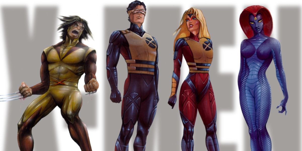 Wolverine, Cyclops, Jean Grey, and Mystique in early concept art for X-Men (2000)