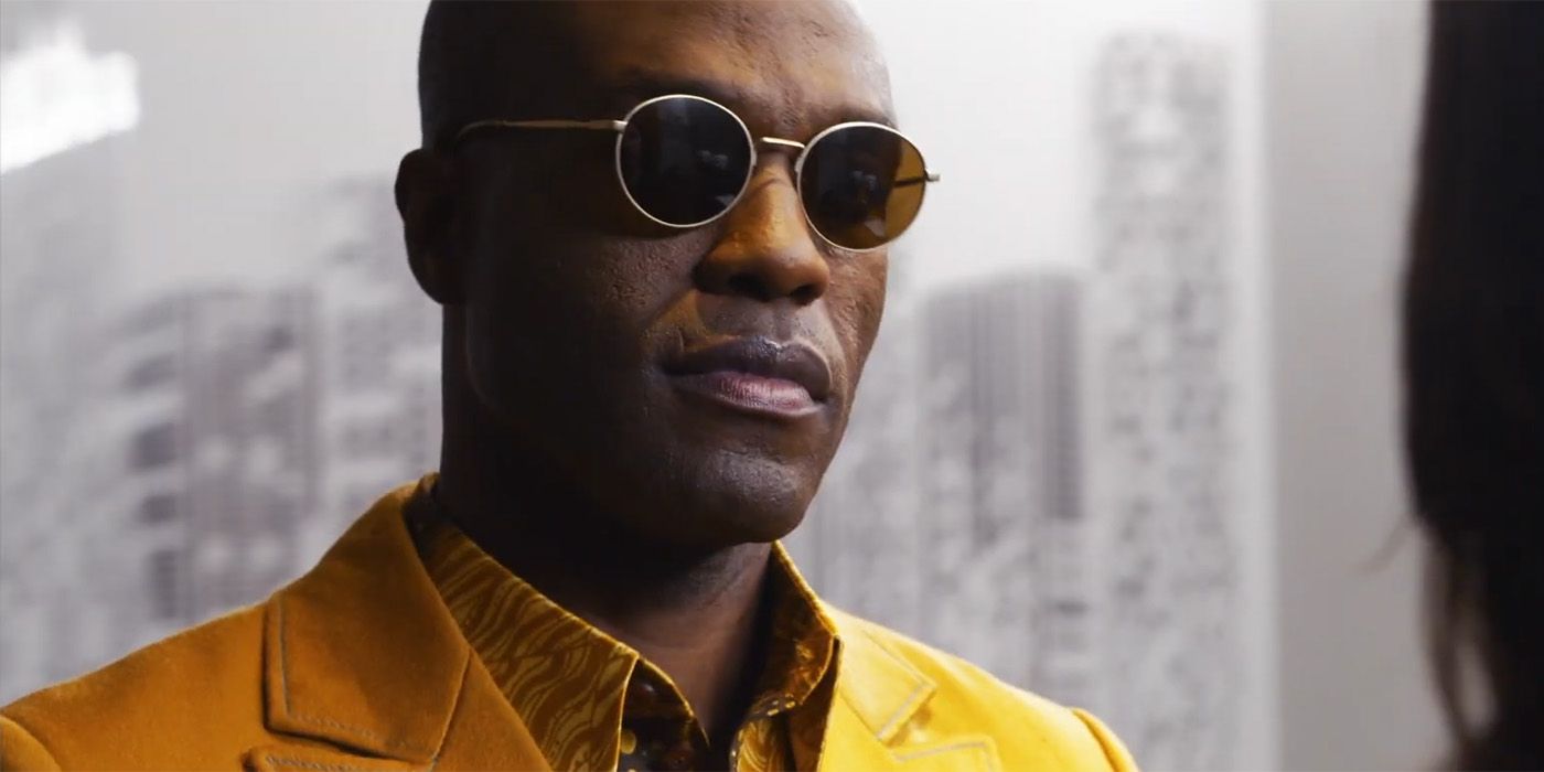 Morpheus in a yellow suit in The Matrix Resurrections