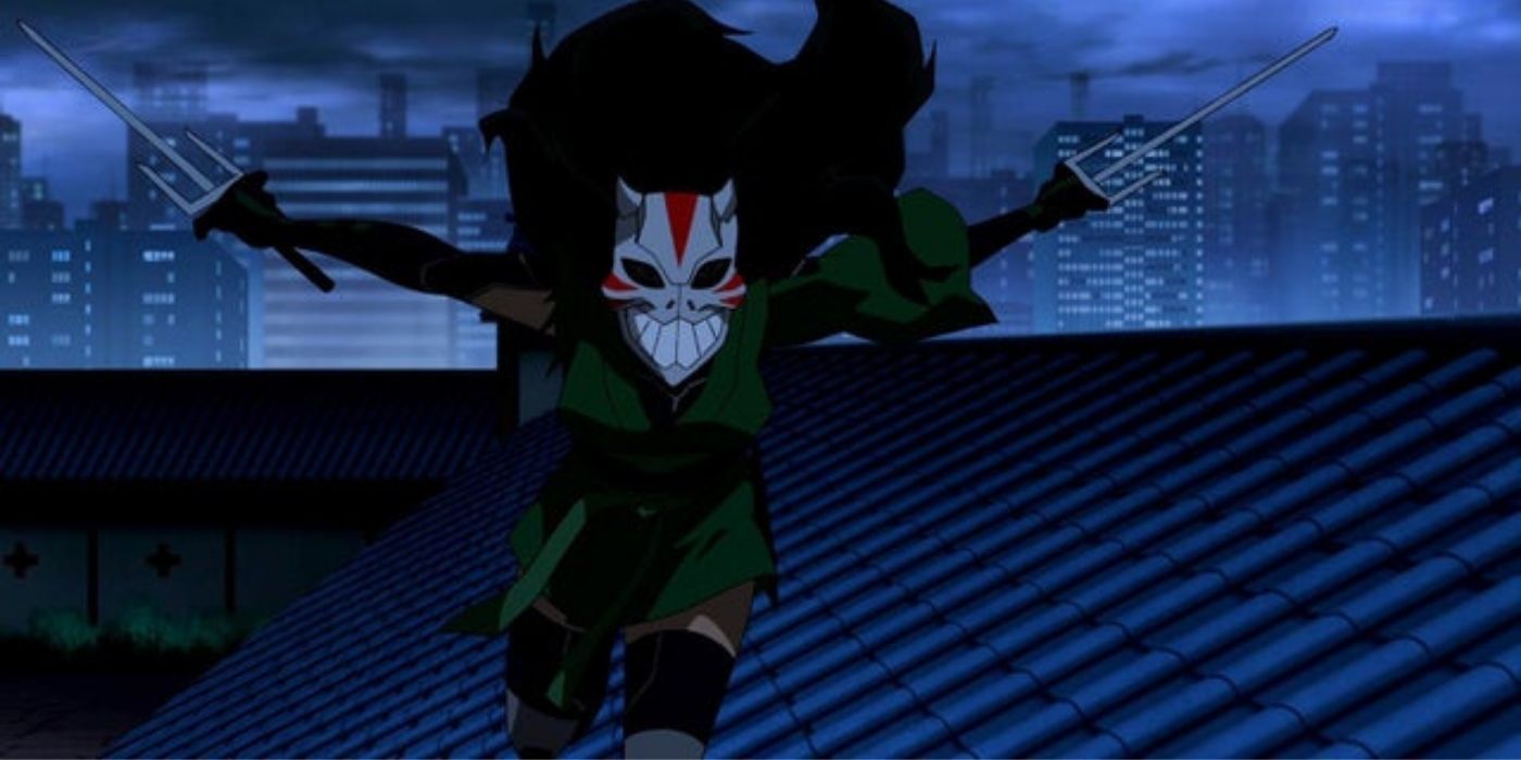 Cheshire running on a rooftop in Young Justice