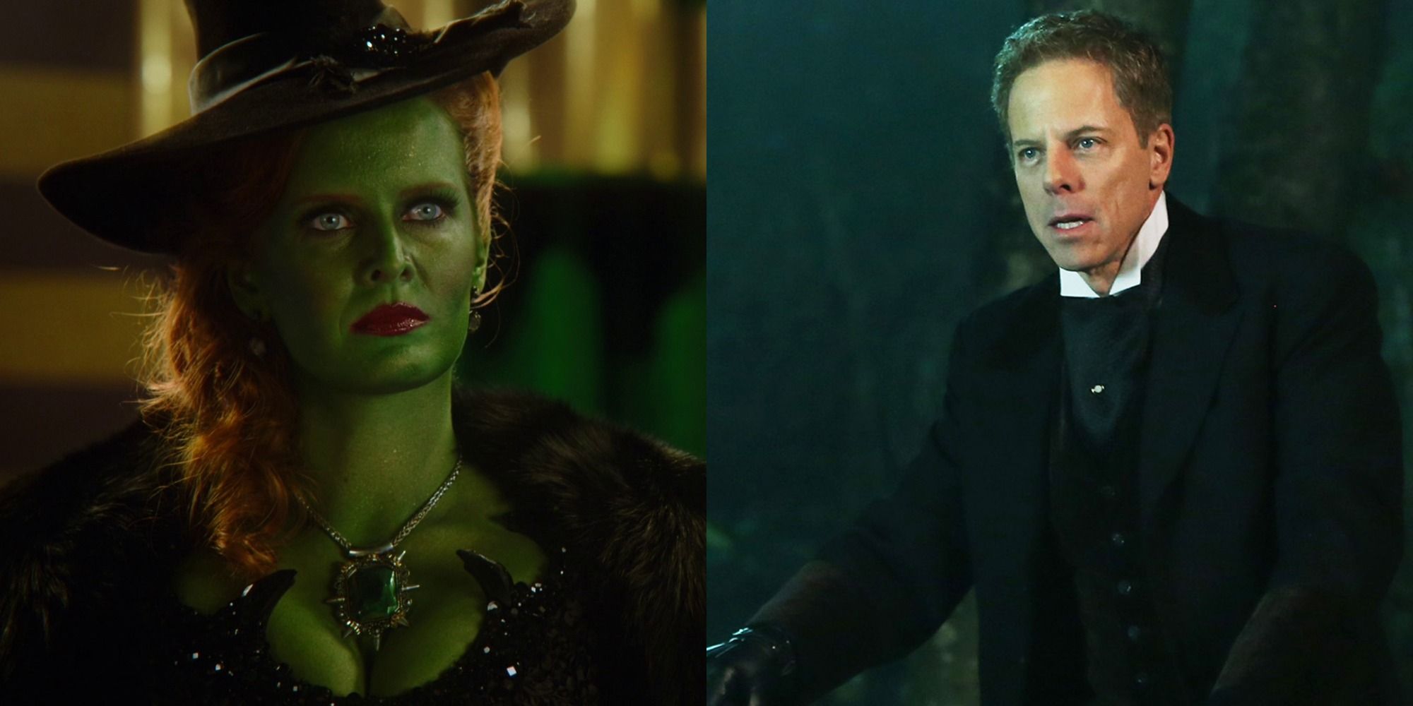 Split image of Zelena glowering and Hades meeting Zelena in Once Upon A Time