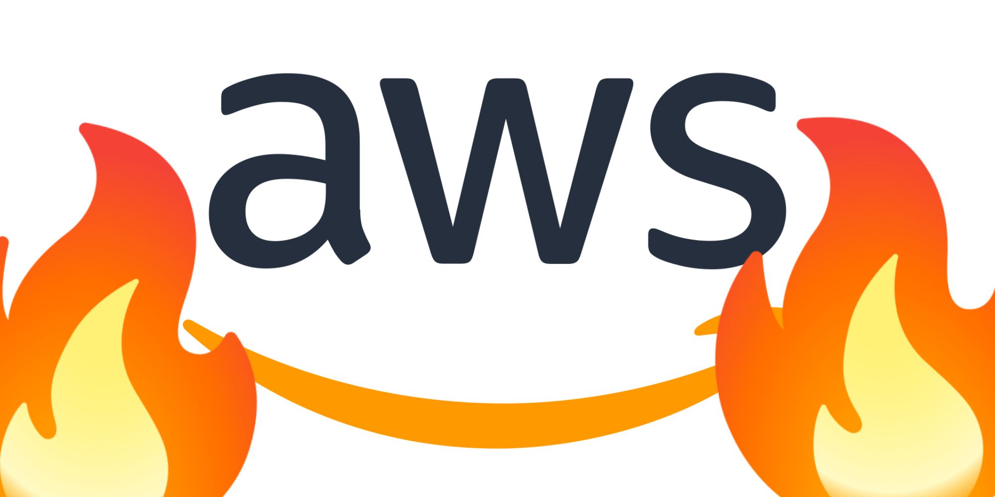 Amazon Web Services (AWS) logo with fire emoji next to it