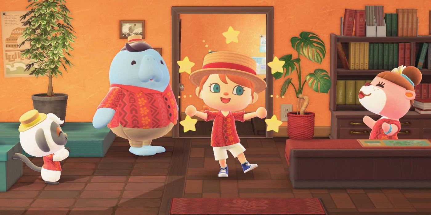A human character in an office in Animal Crossing: New Horizons