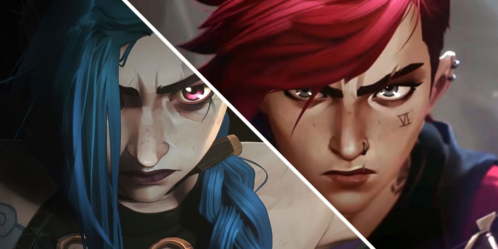 Split image showing Vi and Jinx from Arcane